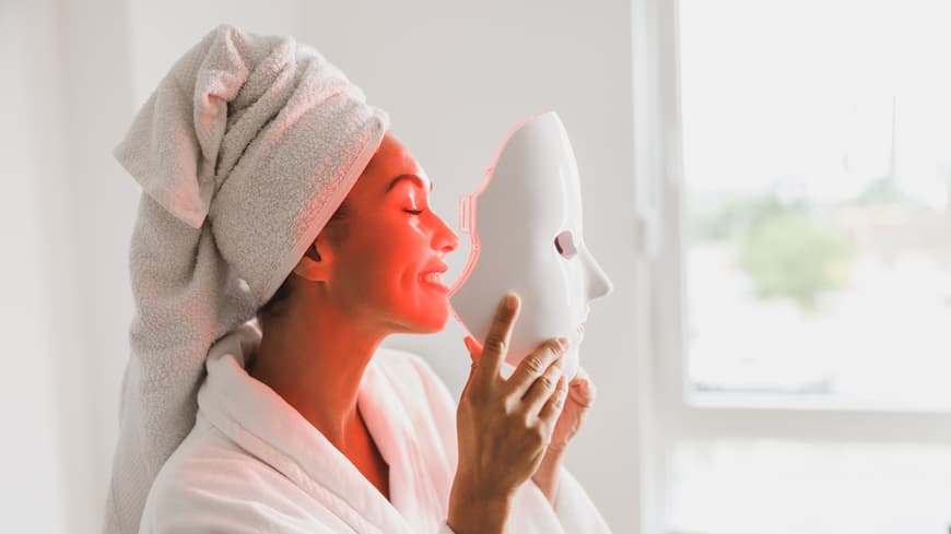 Frau mit LED-Maske Frau mit LED-Maske