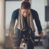 Spinning gilt als beliebte Trend-Sportart. Frau fährt auf einem Indoor-Fahrrad.